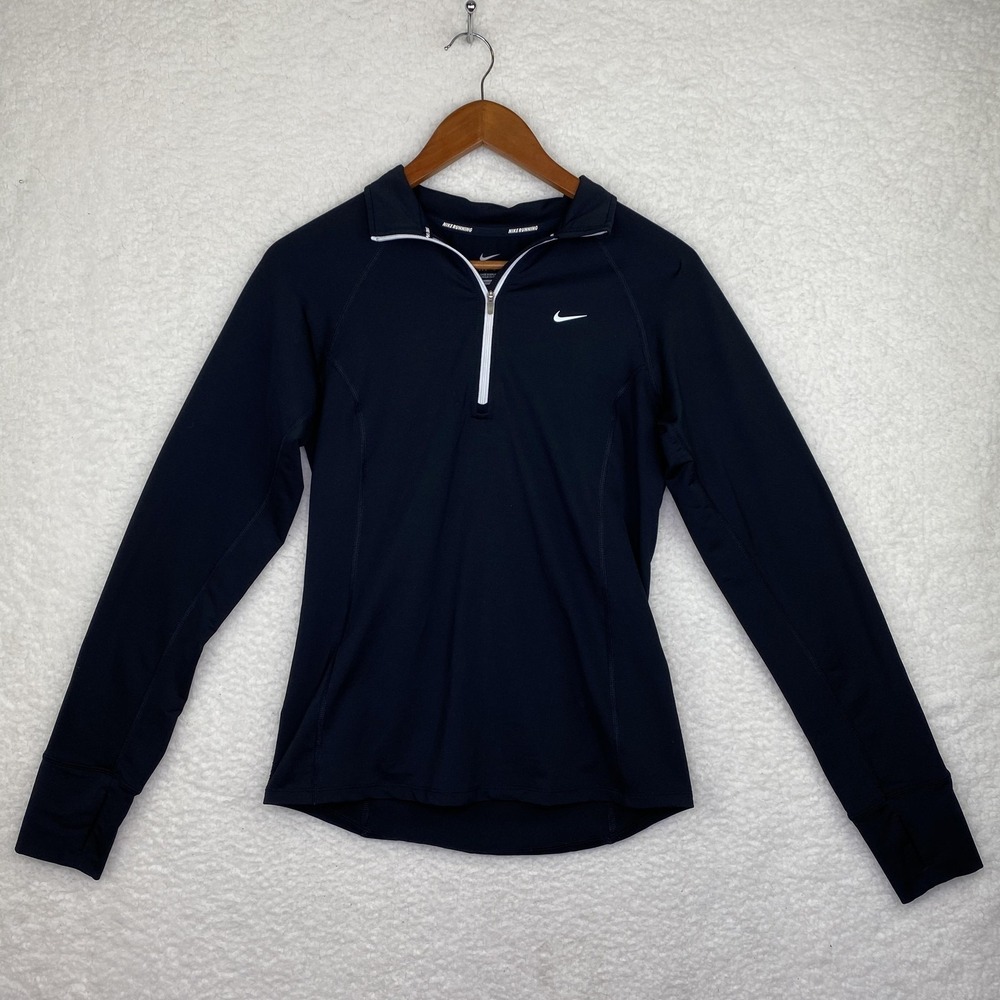 Nike Shirt Womens S Black Dri-Fit Long Sleeve Zip Mock Neck Running Reflective
